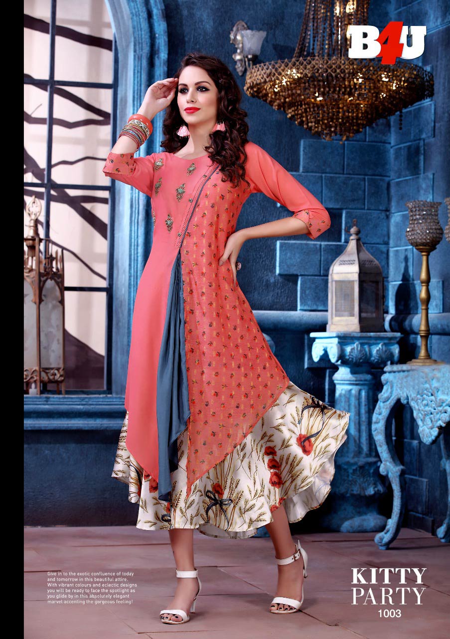 Kitty Party B4U Design Cora Silk Handwork Kurti Kitty Party B4U Design Cora Silk Handwork Kurti